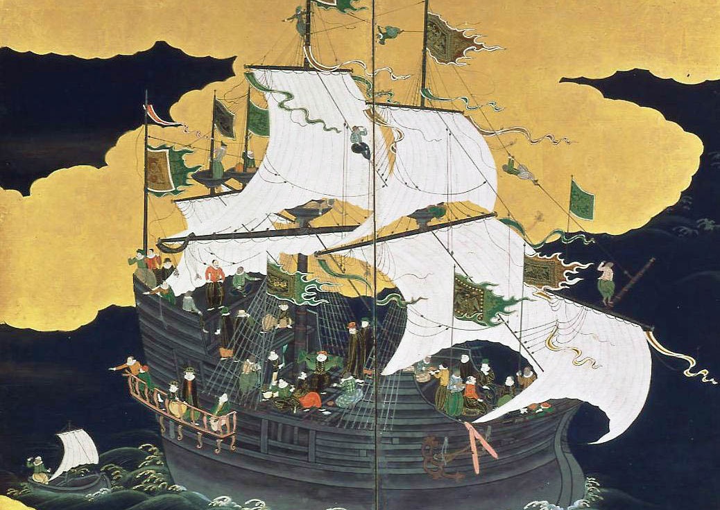 Japanese depiction of a Portuguese carrack (detail), Kobe City Museum