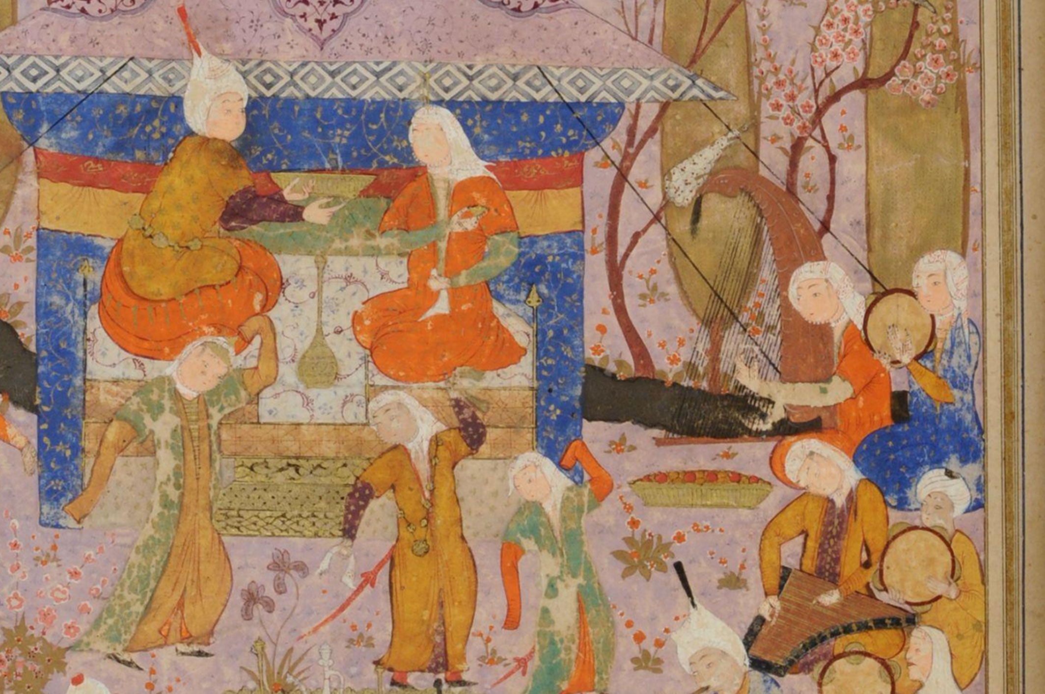 Music scene. Detail of fol. 232r from Firadawsi, Shāhnāma, Shiraz, ca. 1535. Berenson Collection, I Tatti, MS Persian 2.