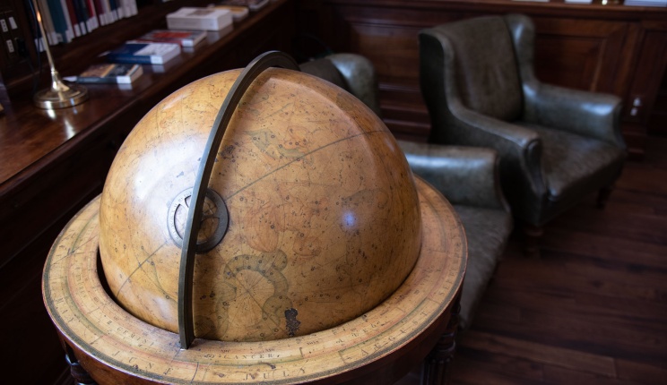 detail of a globe in the Berenson library