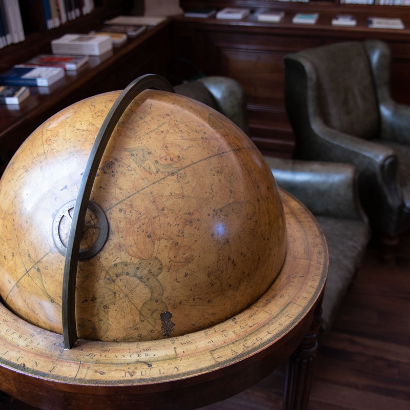 detail of a globe in the Berenson library