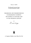 Neighbours and Neighbourhood in Renaissance Florence: the District of the Red Lion in the Fifteenth Century