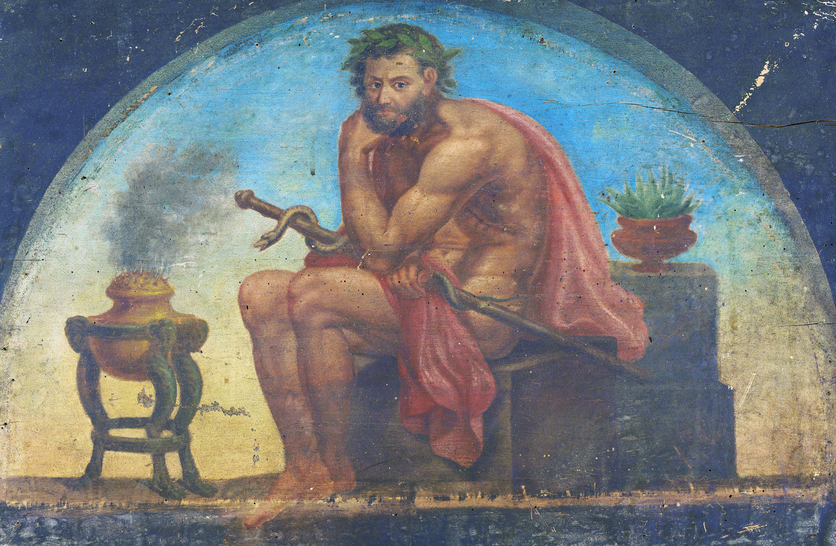 Aesculapius (Asklepios). Oil painting. Source: Wellcome Collection.”