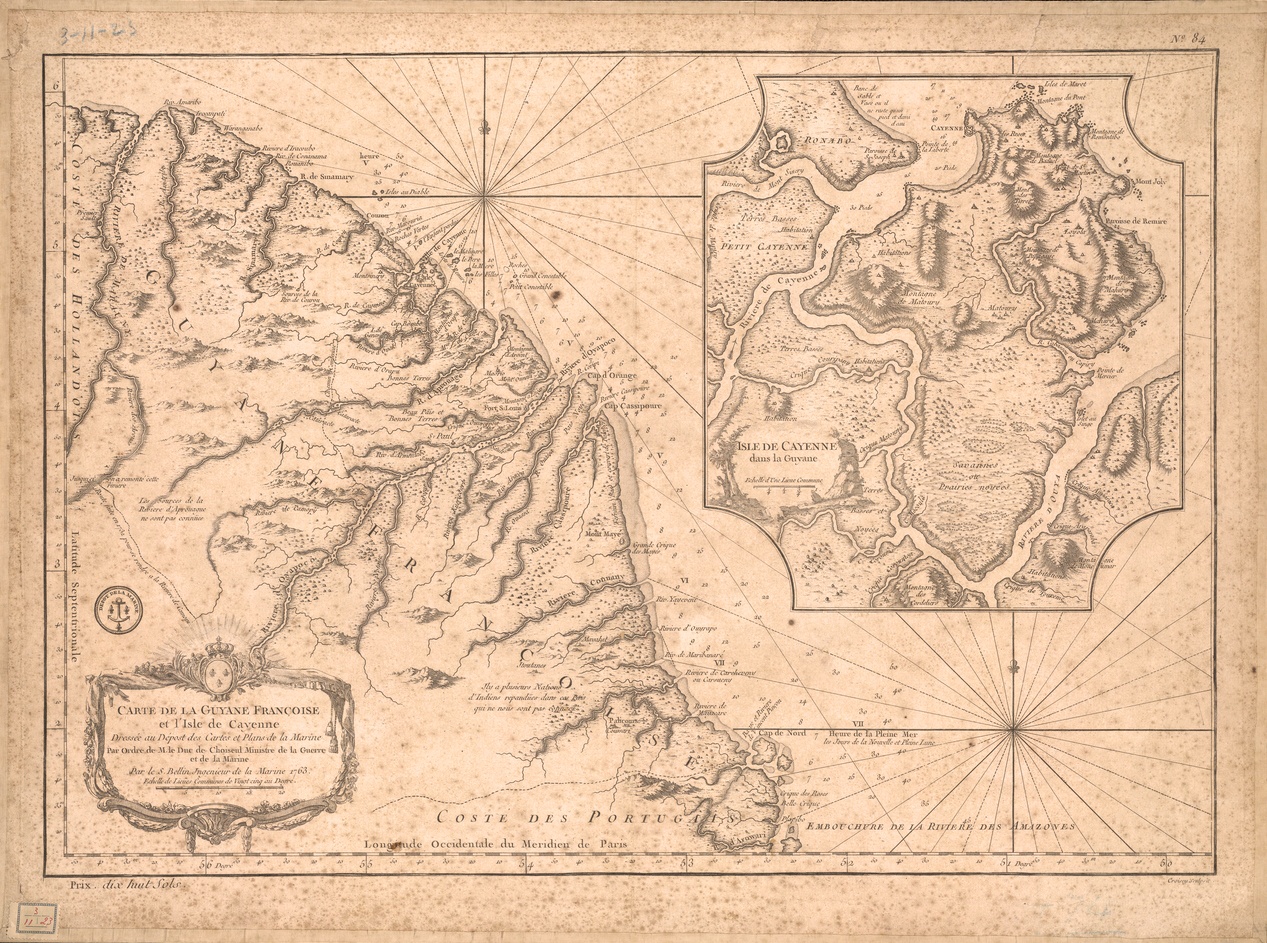 carte de la guyane francoise et lisle de cayenne bellin 1763