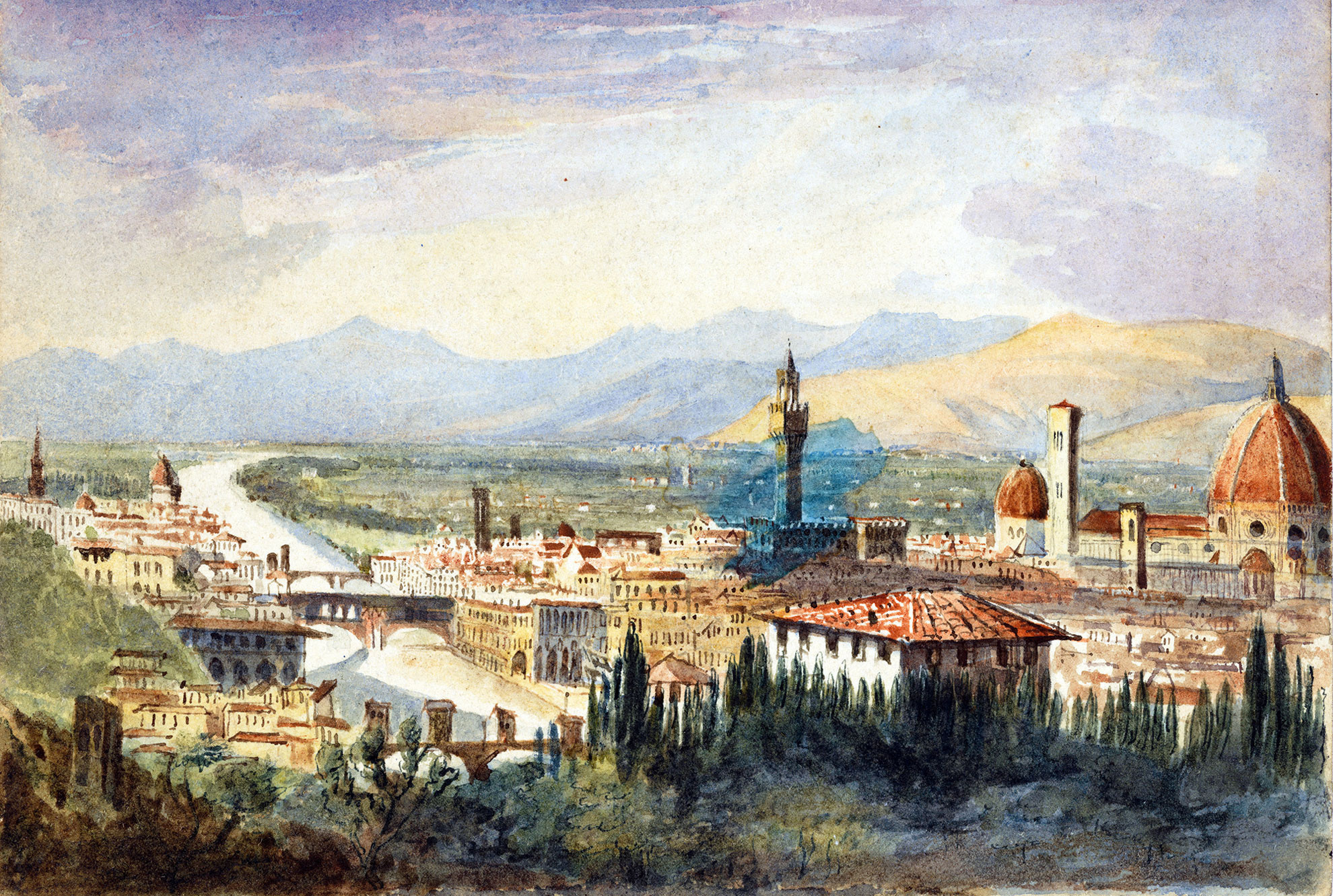View of Florence from the Basilica di San Miniato al Monte, Anonymous, British, 19th century, watercolor, Metropolitan Museum of Art, New York.