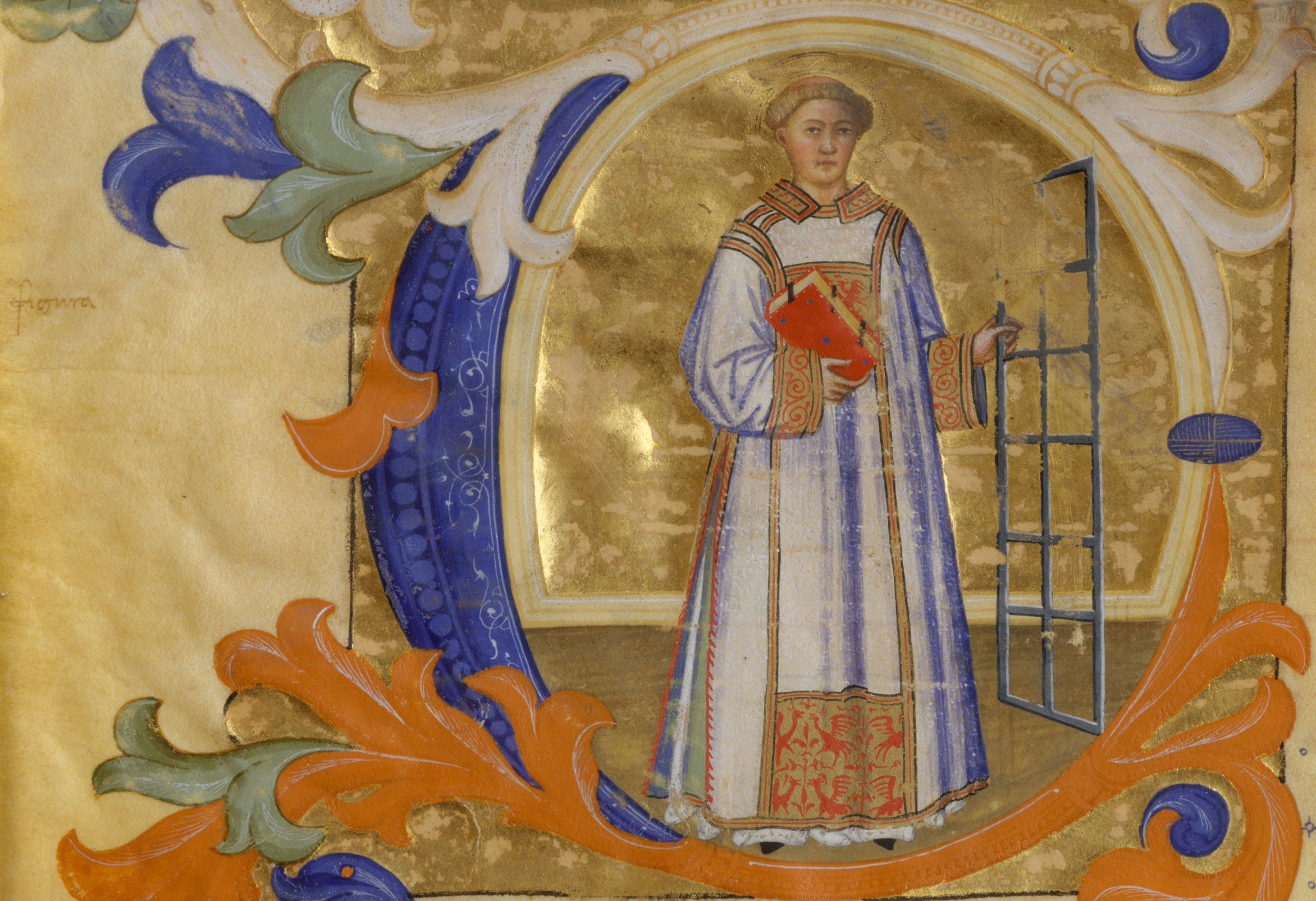 Manuscript Illumination with Saint Lawrence in an Initial C, from a Gradual