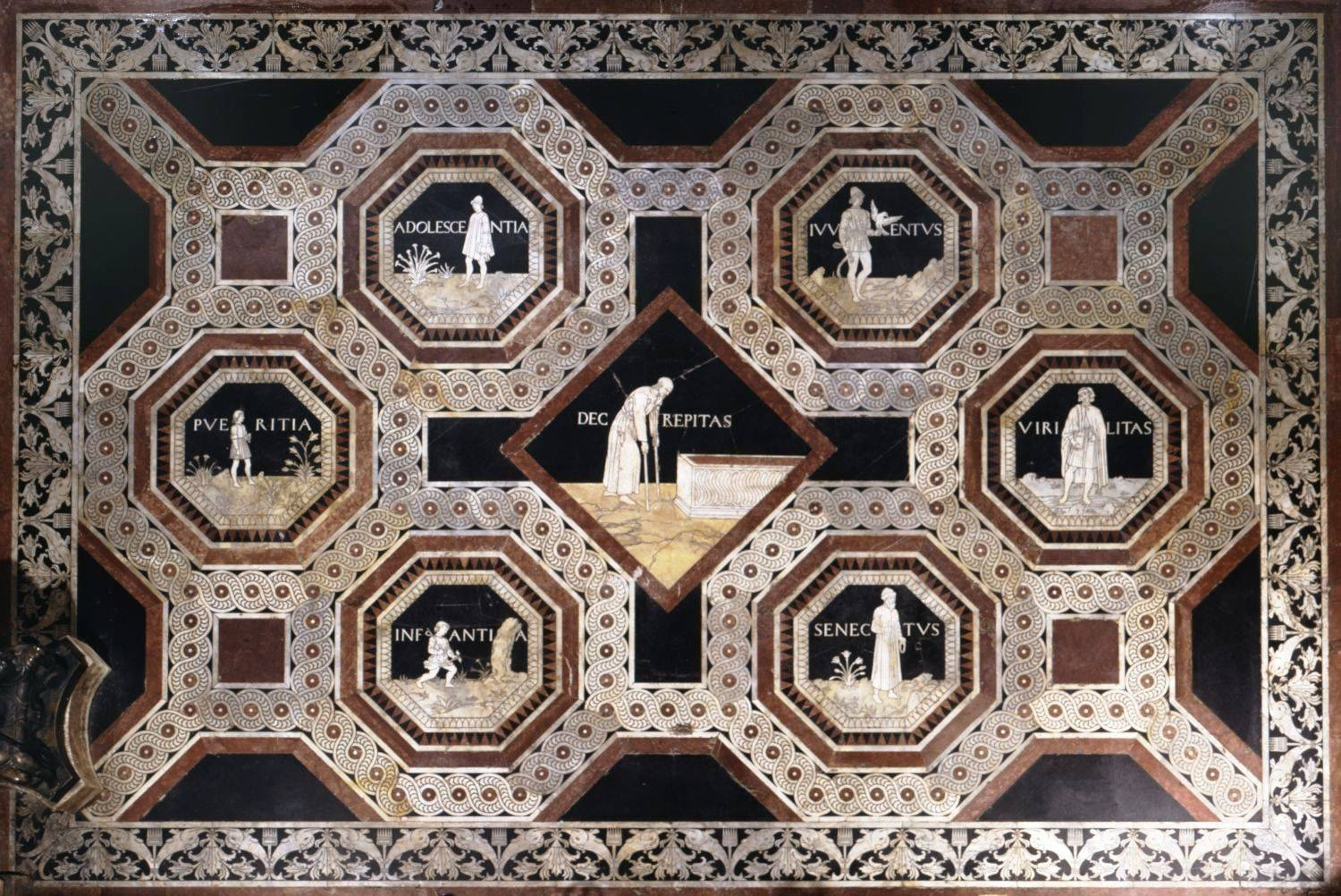 Duomo di Siena. Seven Ages of Man (Leopoldo Maccari [1865] based on Antonio Federighi [1475])