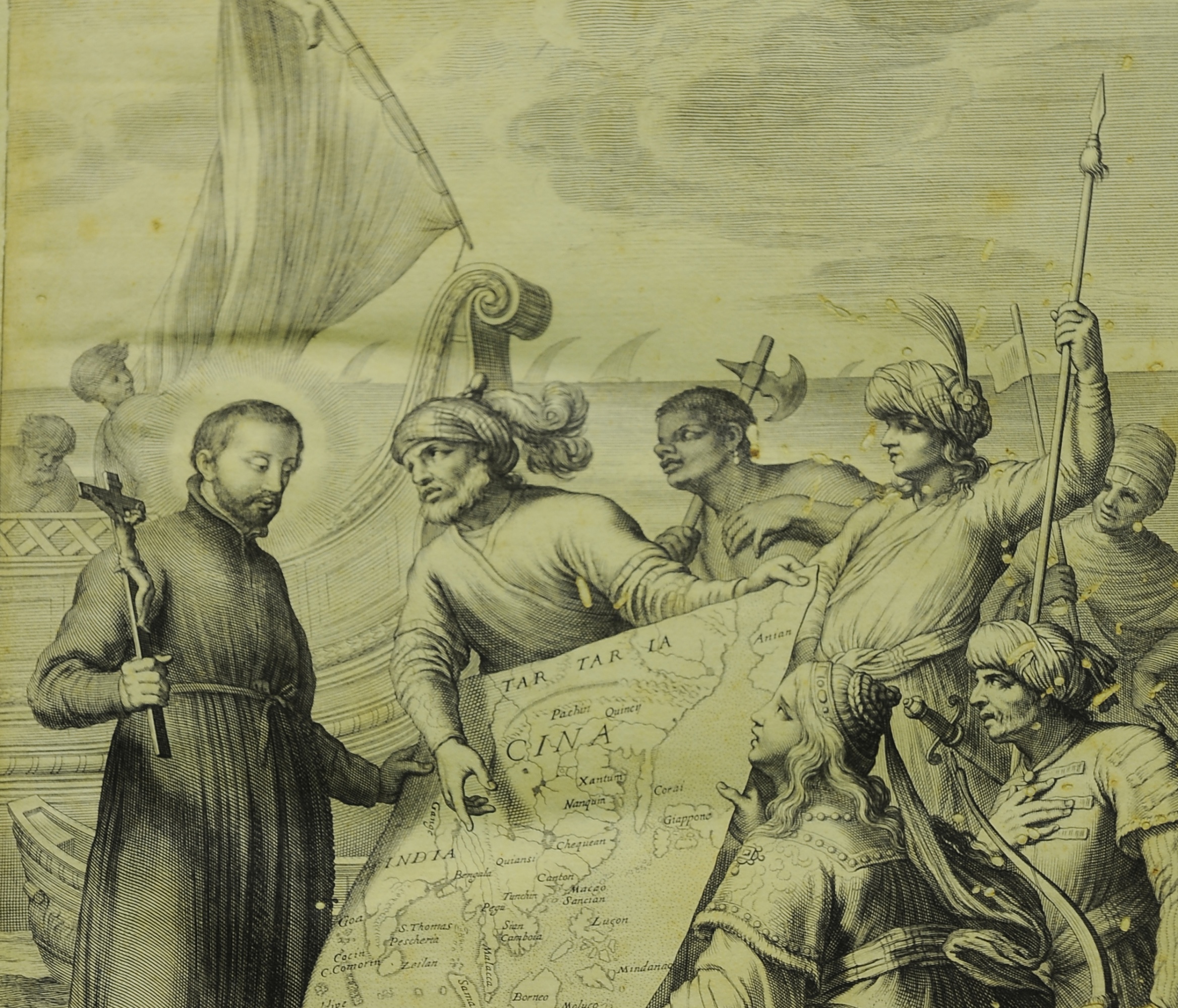 Engraving, Cornelis Bloemaert, frontispiece (detail), Daniello Bartoli SJ, Istoria della Compagnia di Gesù: L’Asia.