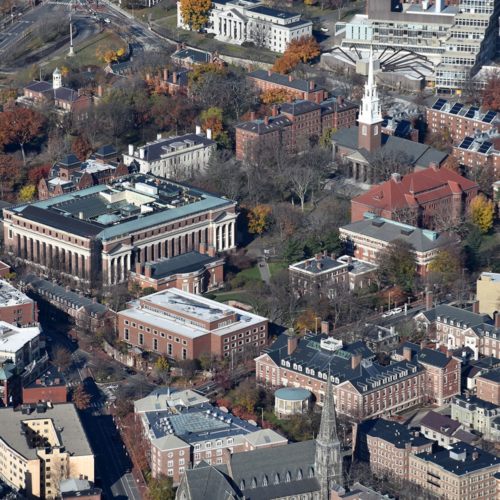 aerial view of Harvard Yard in Cambridge Massachussetts