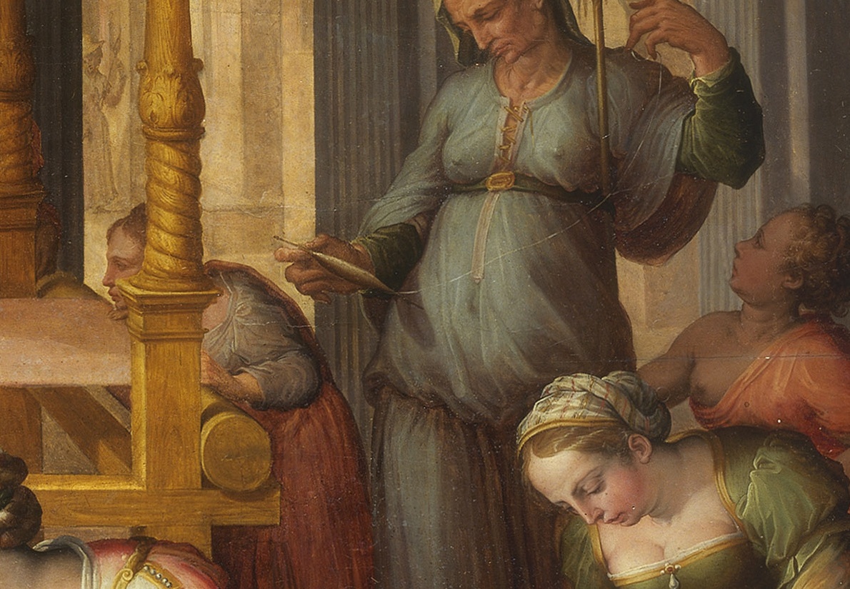 Florence, Palazzo vecchio, Sala di Penelope, Johannes Stradanus (known as Giovanni Stradano), tondo of Penelope at the loom, 1561-2