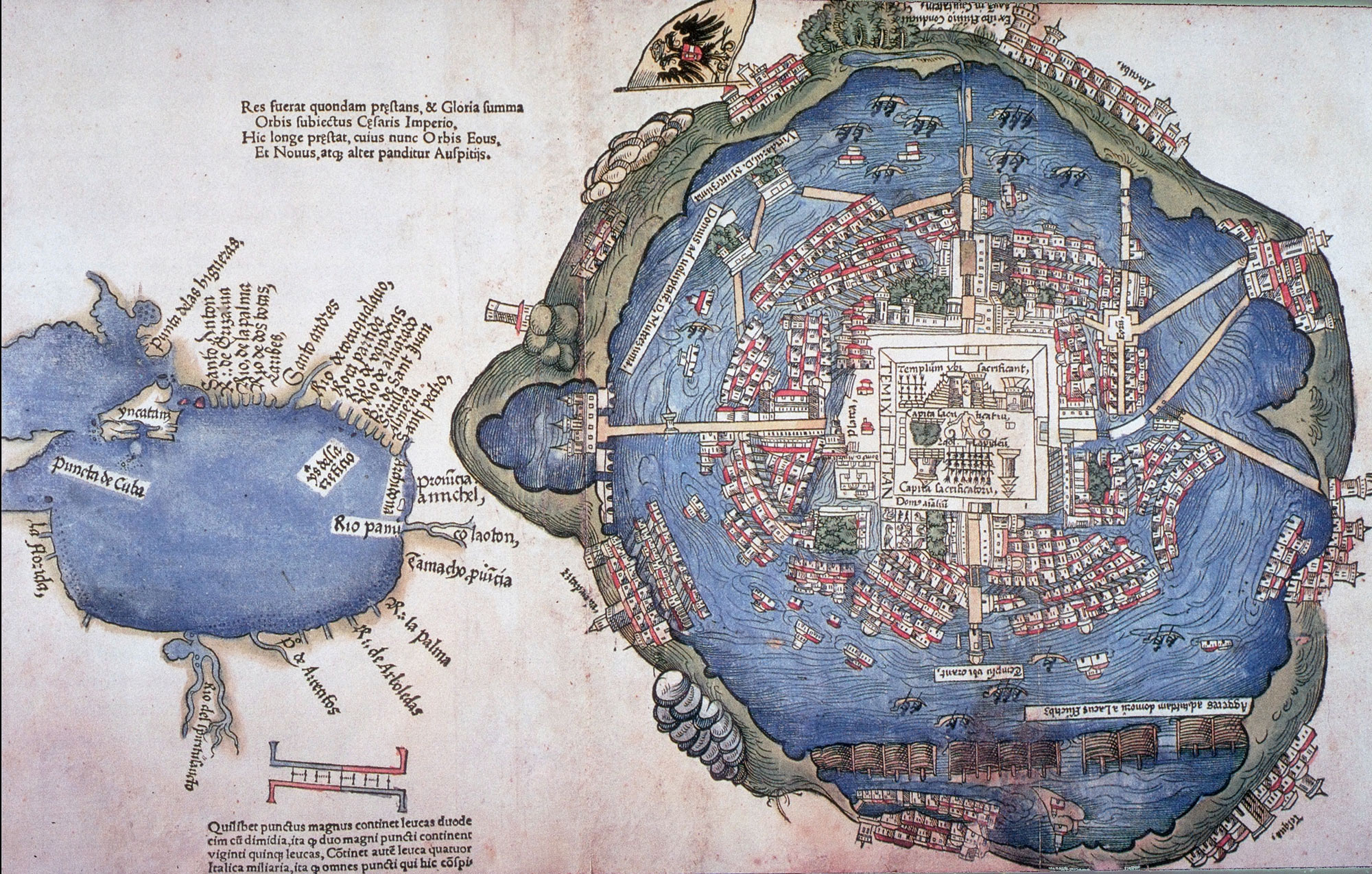 Map of Tenochtitlan and the Gulf of Mexico, 1524, Woodcut, Newberry Library, Chicago