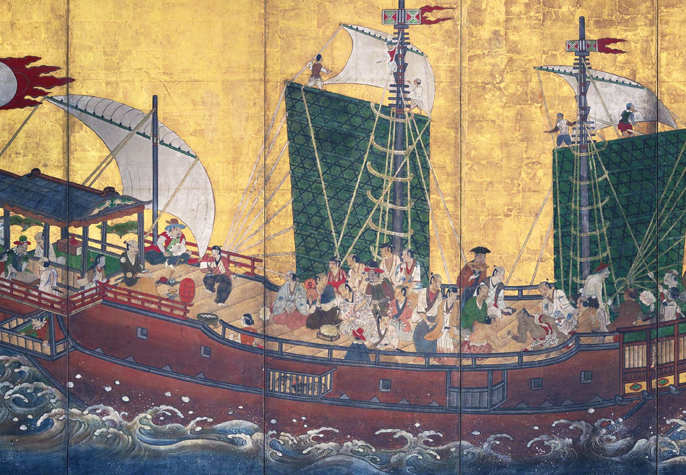 Red Seal Ship Japanese and Portuguese Sailors Early 17th Century