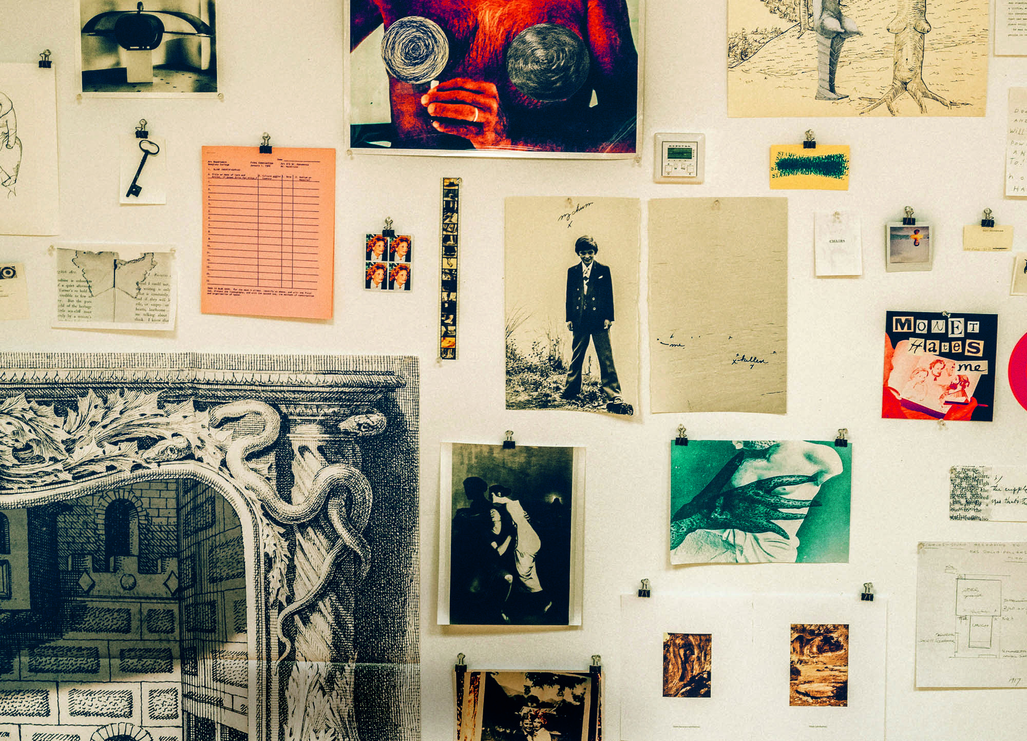 Tacita Dean, Installation of the objects from Monet Hates Me on the studio wall in Berlin, 2021 (detail). Photo: Studio A