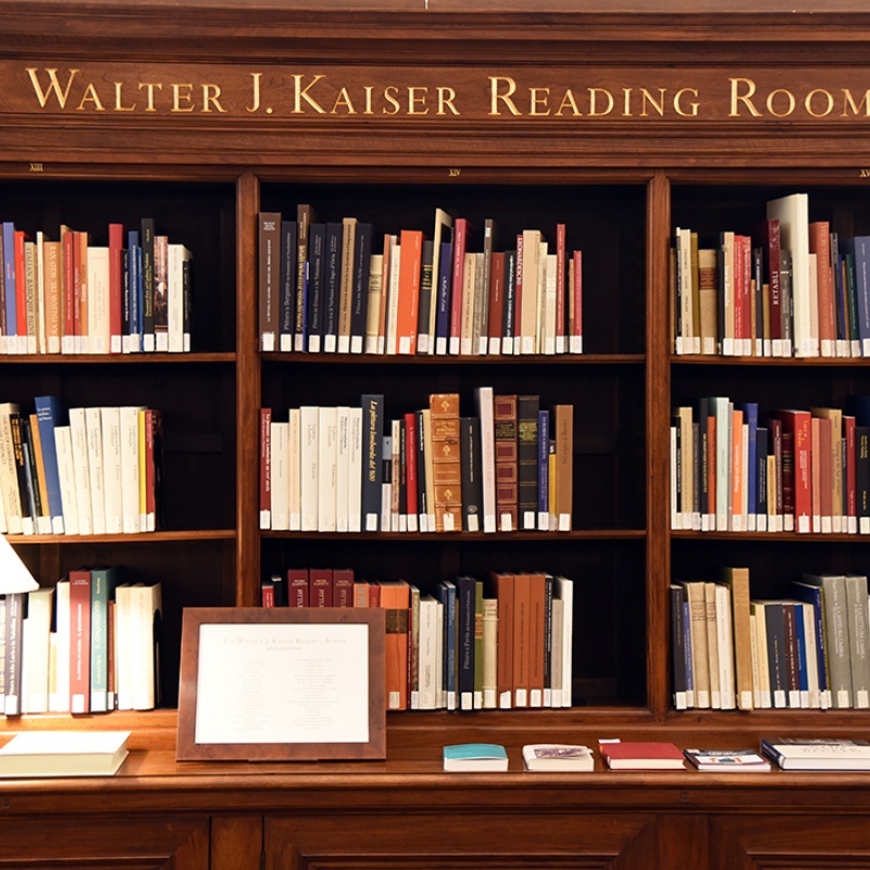 Detail of the books in the Walter Kaiser reading room at I Tatti